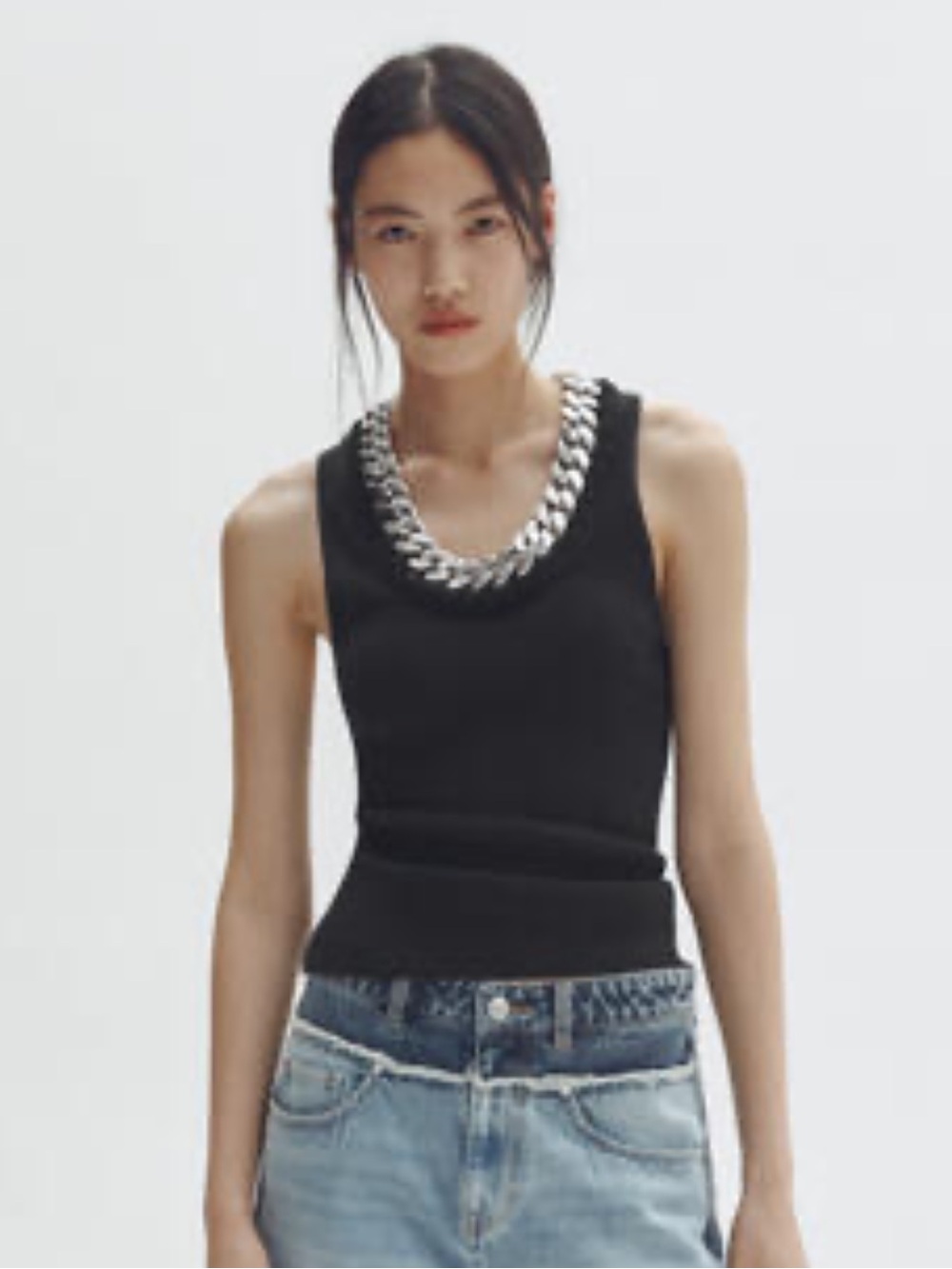 NWT Stella McCartney x H&M Black Ribbed Tank Top Silver Chain Taylor Swift XL